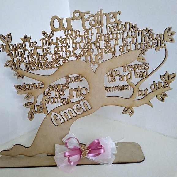 Our Father Wooden Tree Centerpiece Baptism, Holy communion. Christian Home Decor - Picture 3 of 6